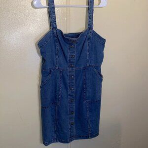 Divided H&M Blue Denim Button Front Dress Size L Sleeveless Pinafore Style